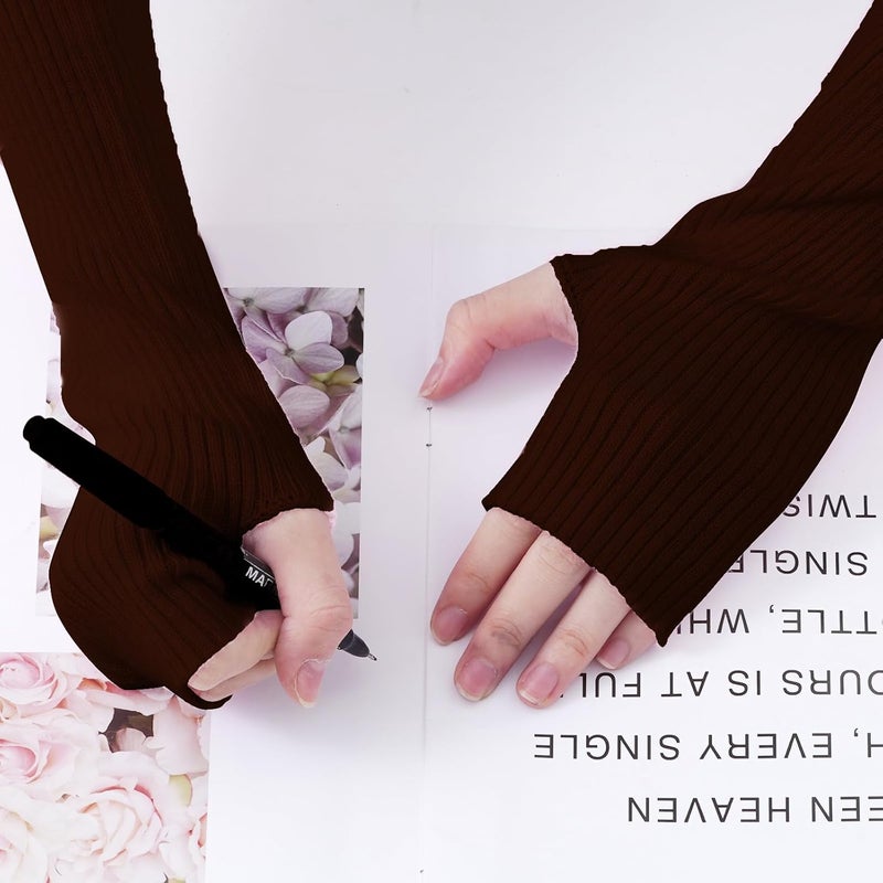 Tongcloud Arm Warmers Winter Fingerless Long Gloves for Women for Women with Thumb Hole - Image 2